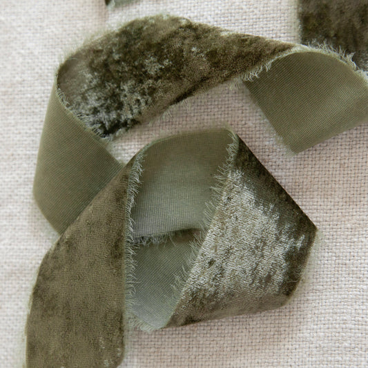 Silk Velvet Ribbon Winter Green